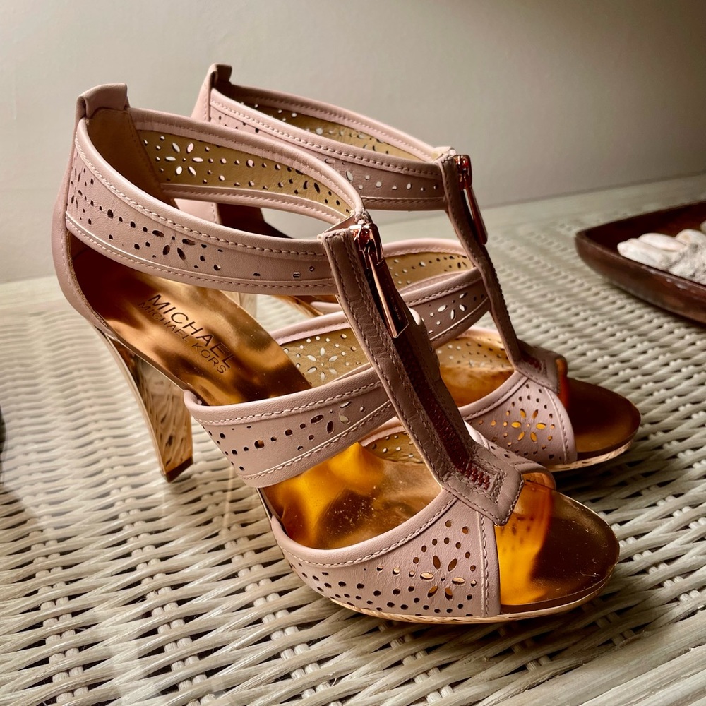 Pink and Rose Gold Michael Kors four inch heels